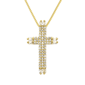 Colar Dourado de Cruz Cravejado de Zircônia